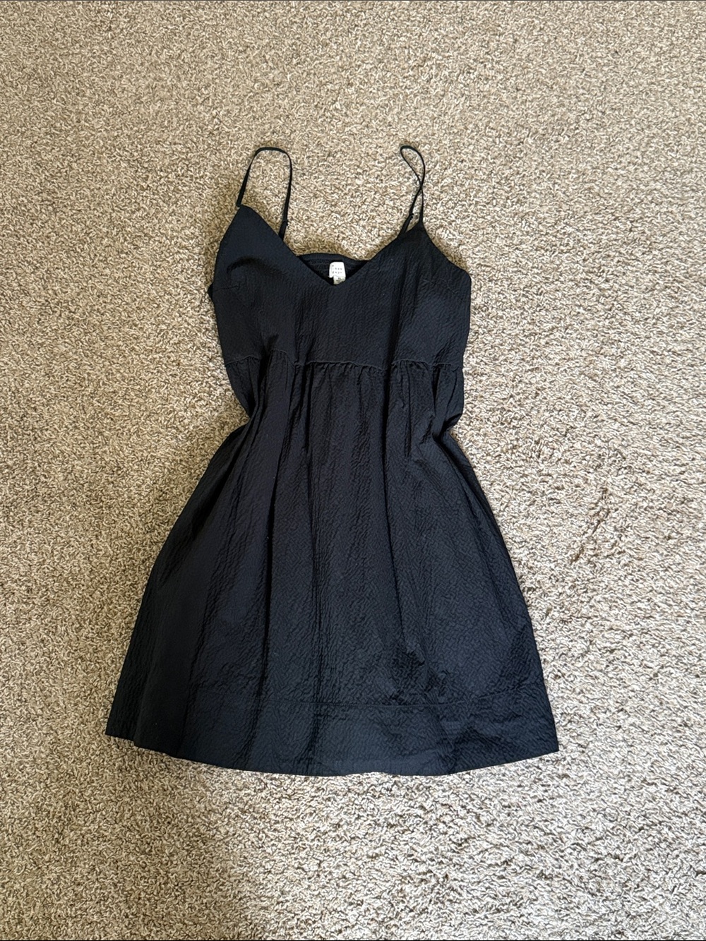 a new day Black Spaghetti-Strap Textured Lightweight Travel Vacation Mini Dress